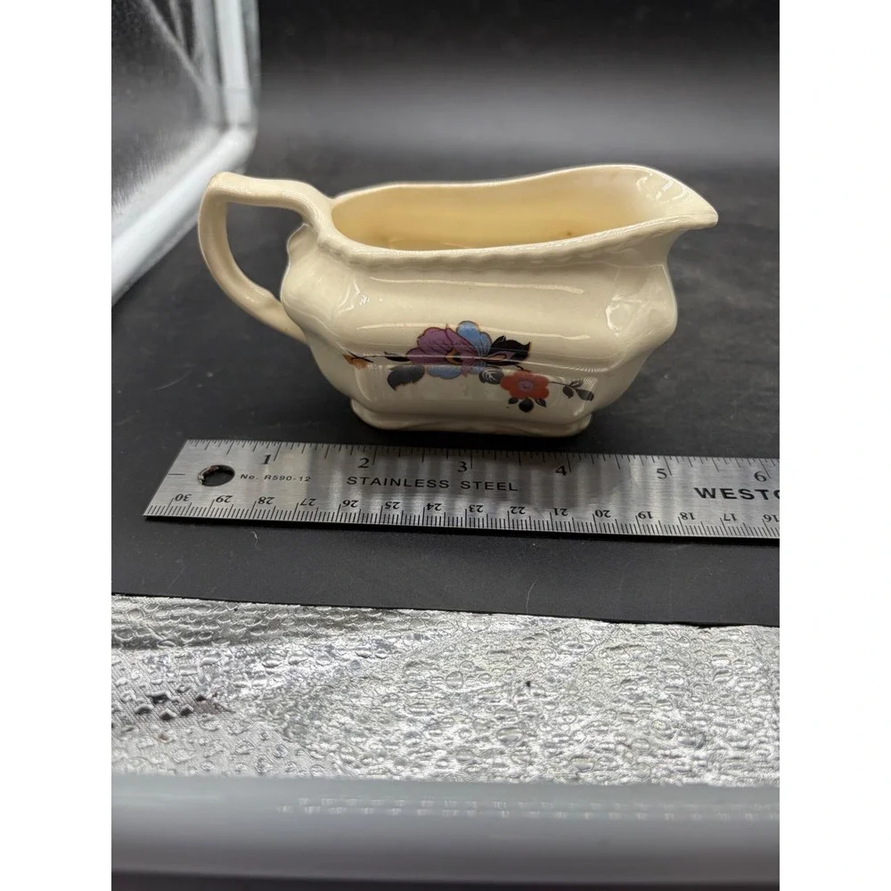 Vintage Steubenville Ivory Floral Sugar Bowl and Creamer Set Multi Color Flower